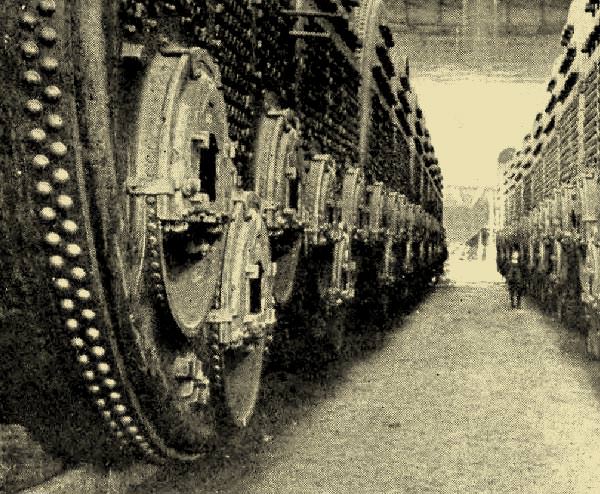 Boilers ready for installation in the Titanic. Note the size of the figure stood in the middle distance.